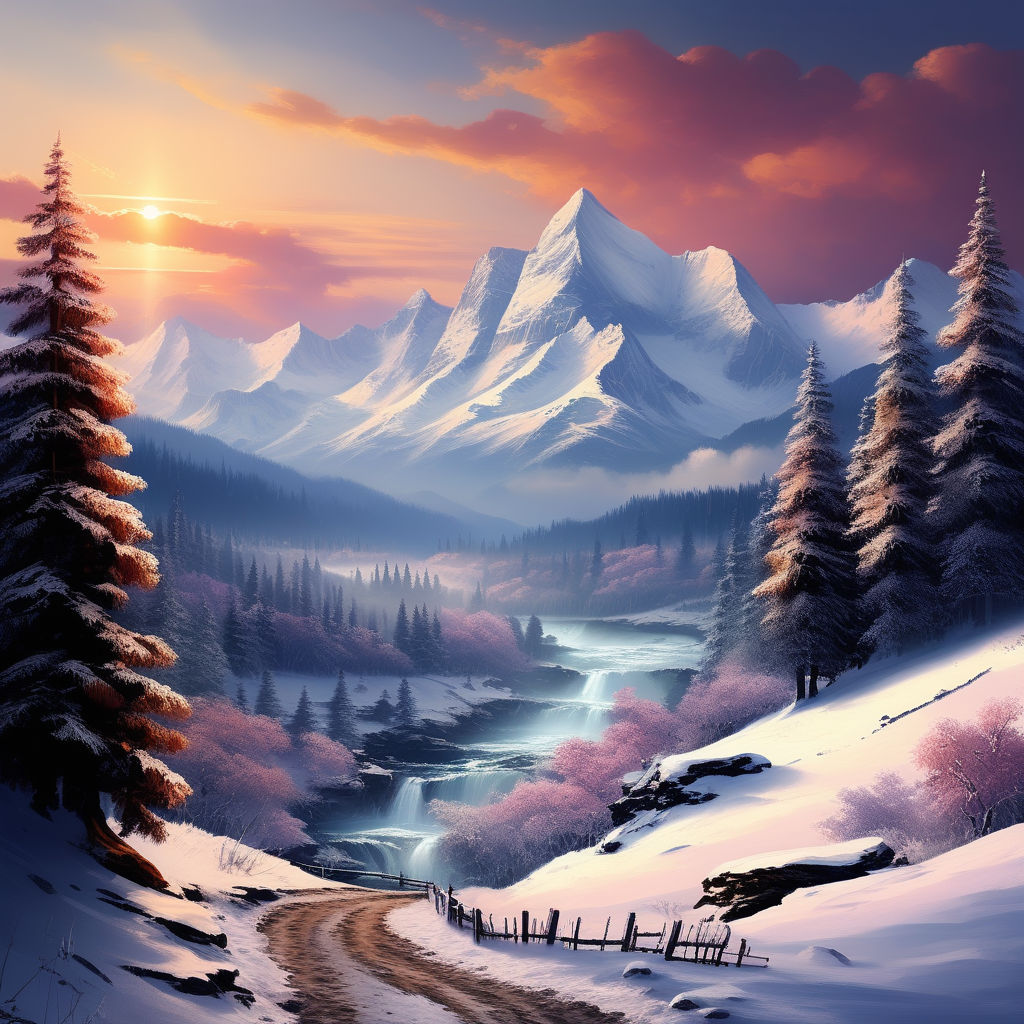 Nature painting print, Bob Ross style, of my original oil painting Winter  Paradise