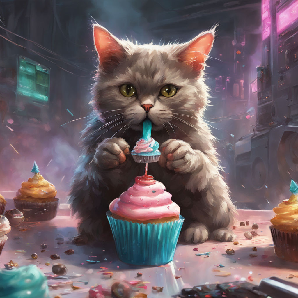 edp445, photo realistic picture, eating cupcake, 4k, 8k