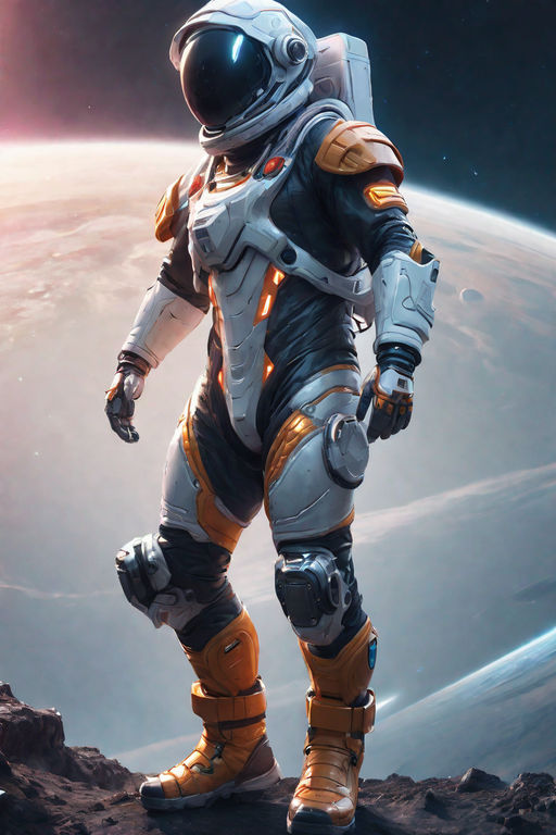 Full body cyberpunk, dead space inspired astronaut armour, character  design, concept art