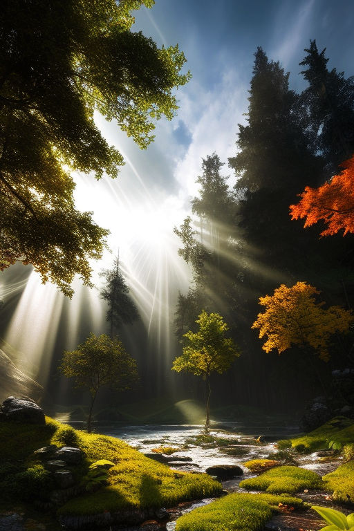 sunlight rays through trees