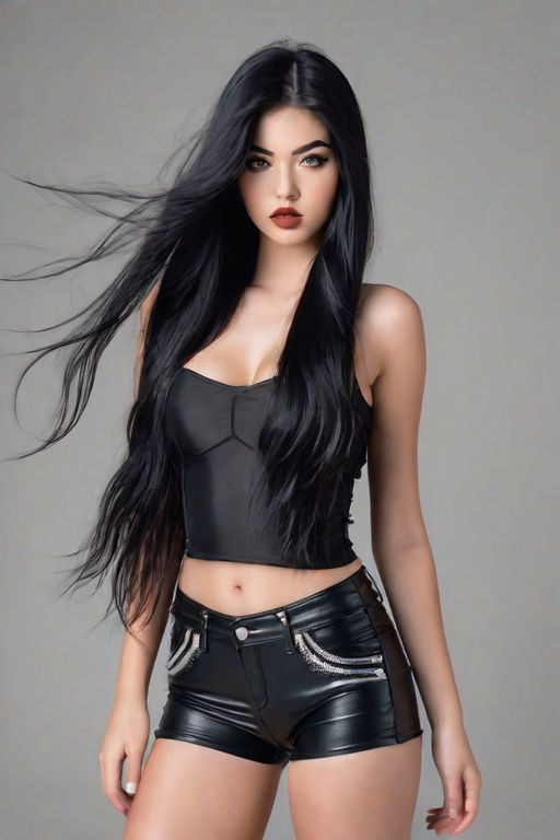 very beautiful goth top model, silver hair, wearing