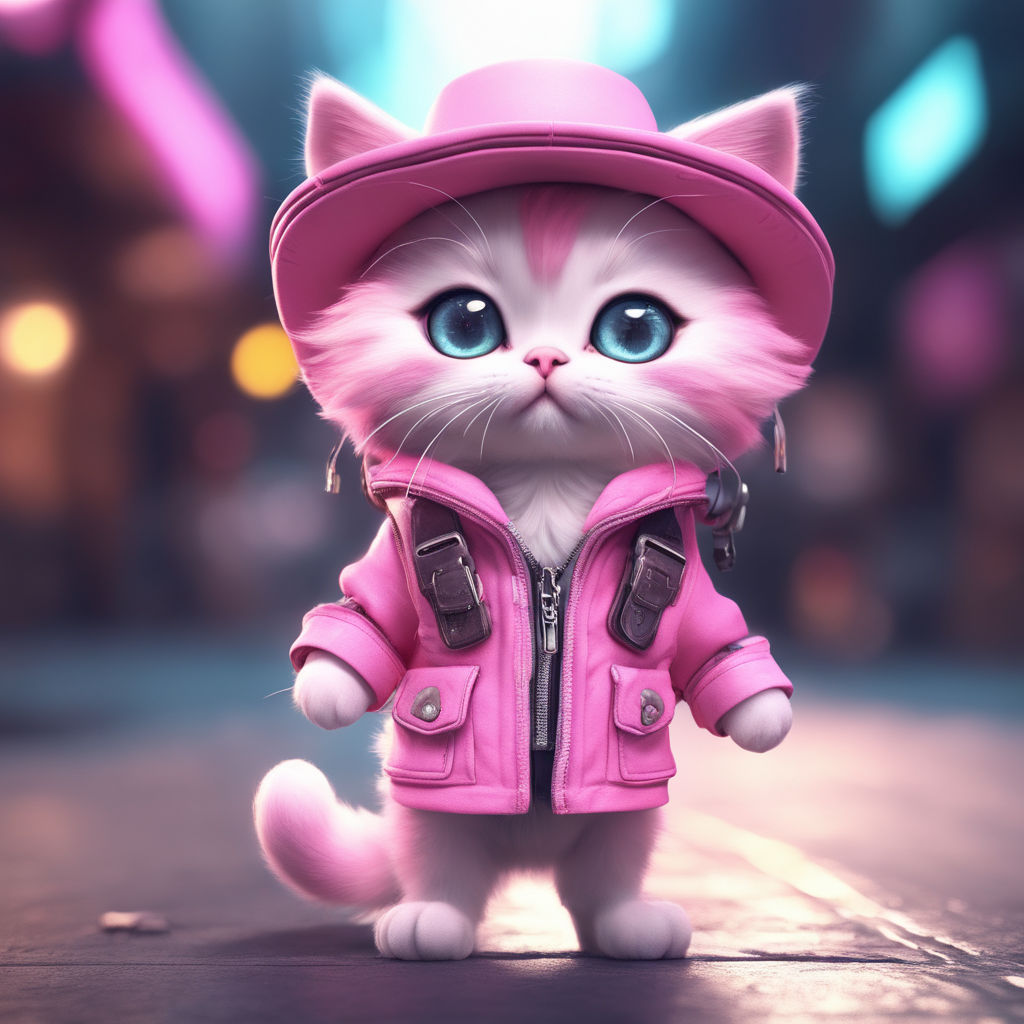 Sweet Feline: A Pink Kawaii Cartoon Cat Icon With Saturated Colors