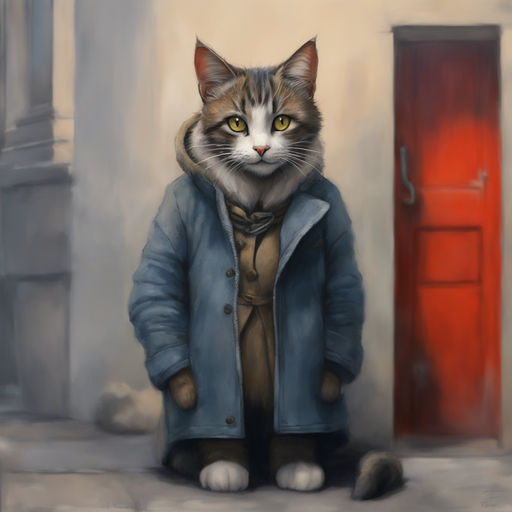 Premium AI Image  A cat wearing a trench coat sits at a table