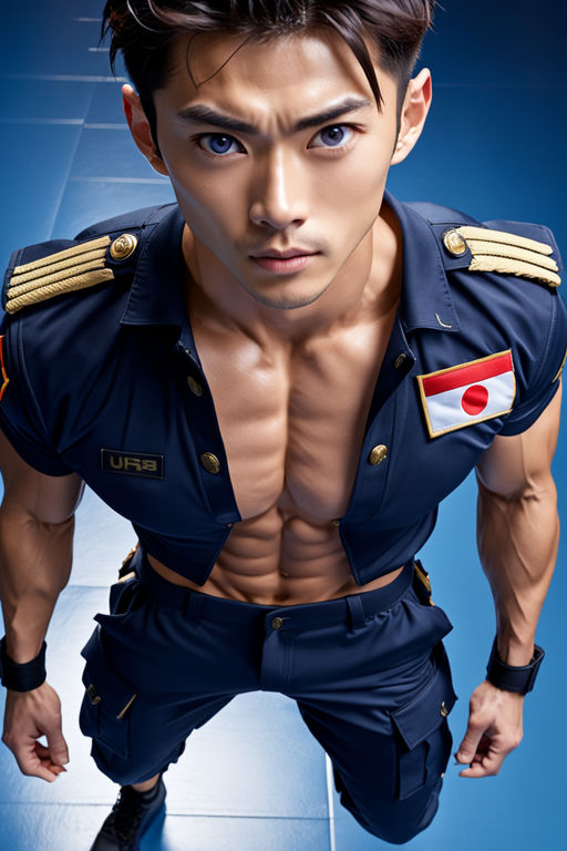 Gecko: A handsome young asian man with blue eyes, an athletic body