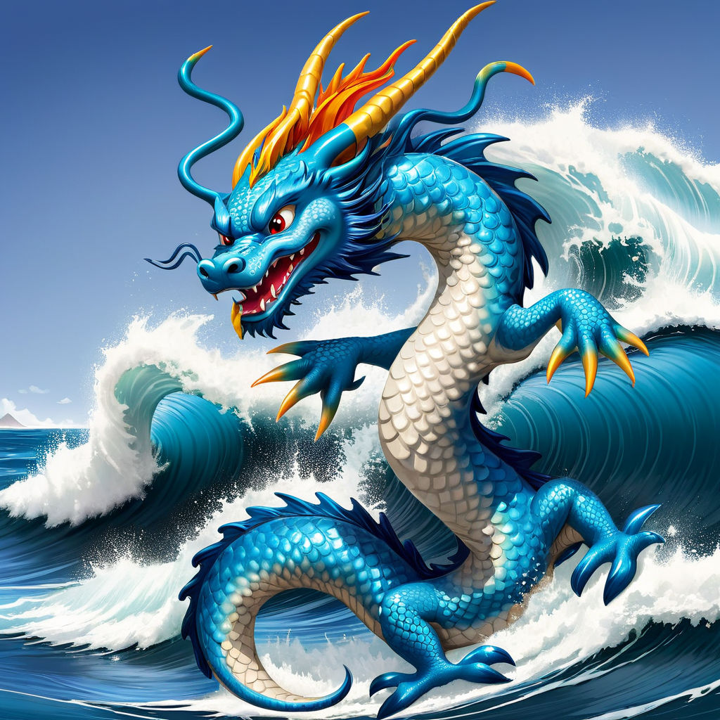 Cartoon of traditional chinese dragon with four legs surfin... by PaulC ...