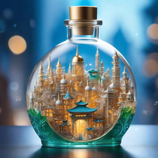 Magical wonderland in a 8K glass bottle, hyperdetailed, delicate