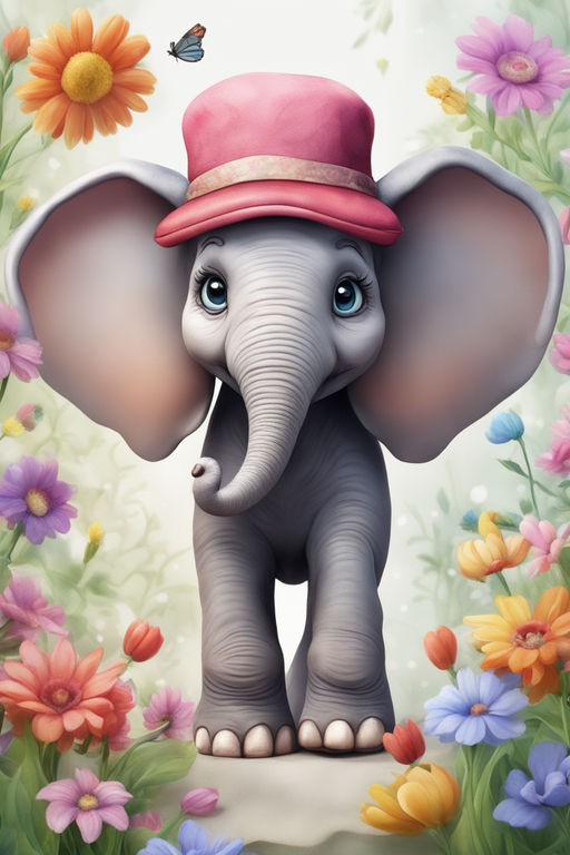 cute cartoon baby elephant with big eyes