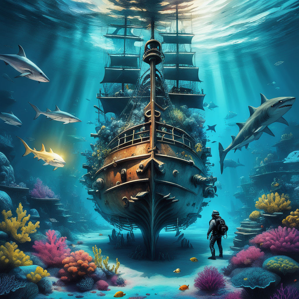 underwater pirate shipwreck painting