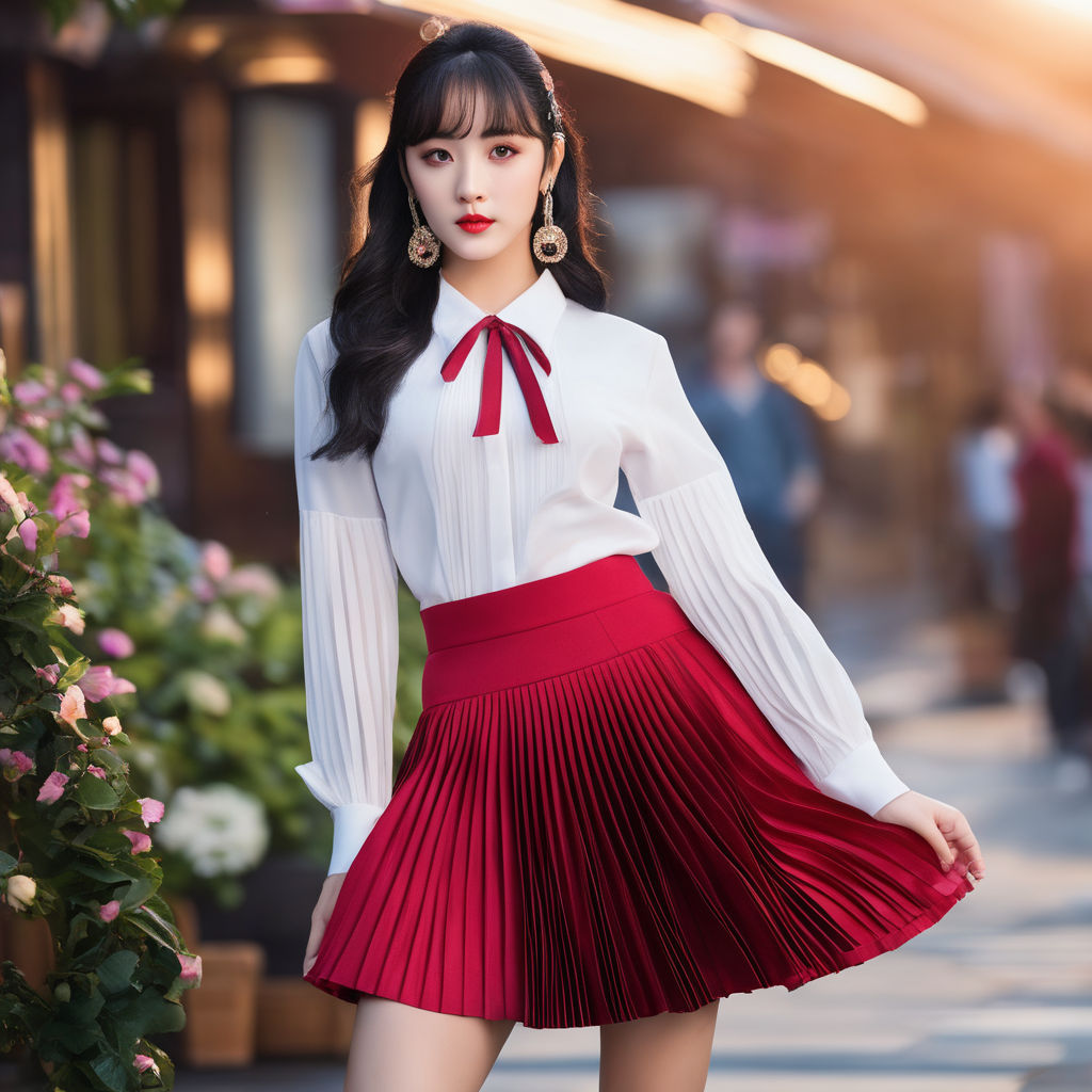 Falda roja con blusa blanca  Style, Red skirts, Red lace top