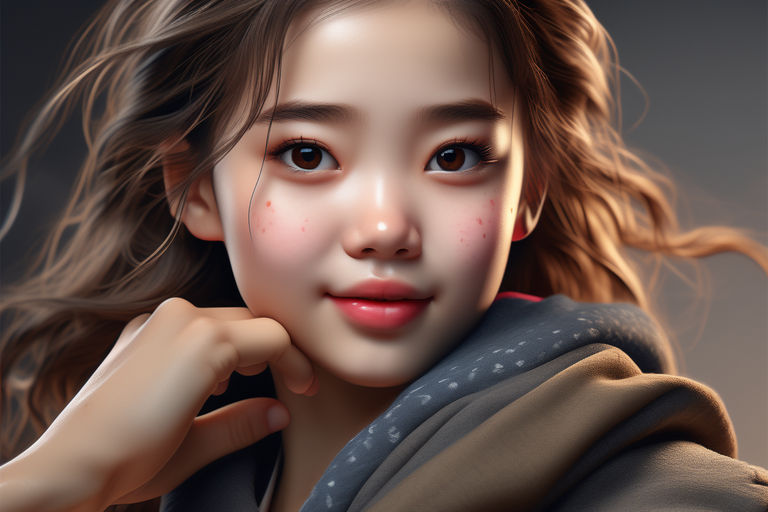 Cute anime girl portrait, digital painting. Close-up illustration