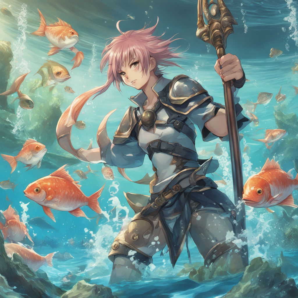 anime warrior lady fishing - Playground