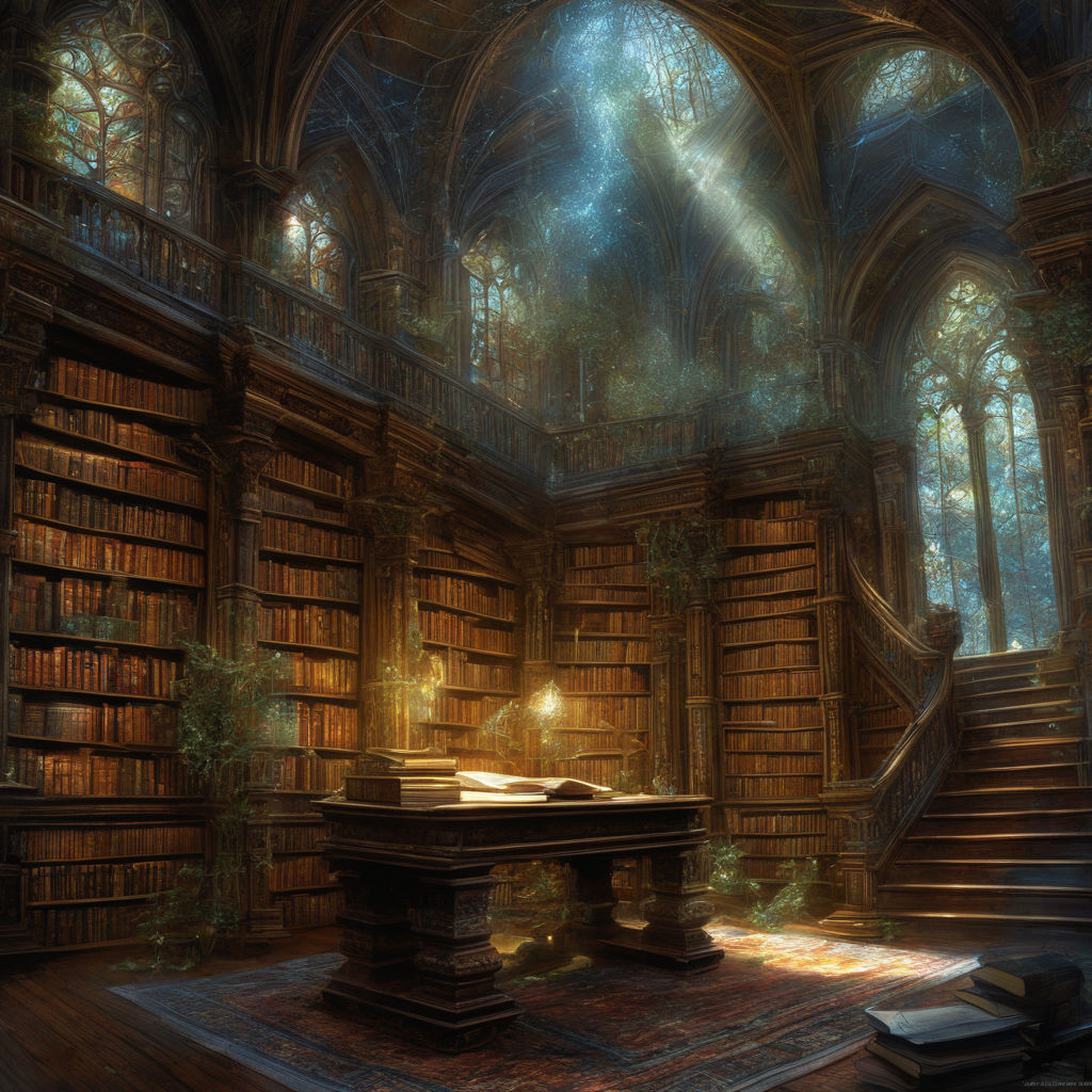 fantasy library wallpaper