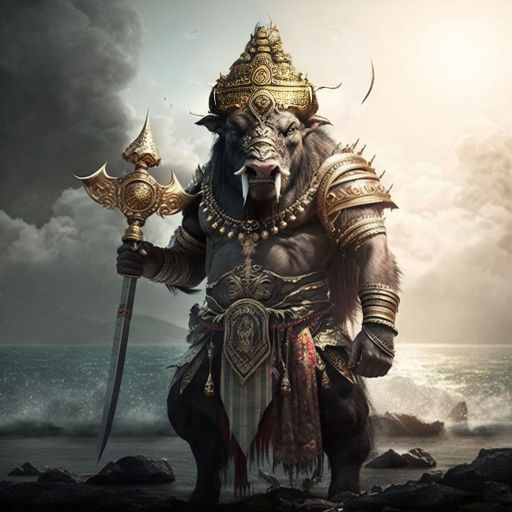 The Lord Ganesha''s Angry Look Image With His Weapons