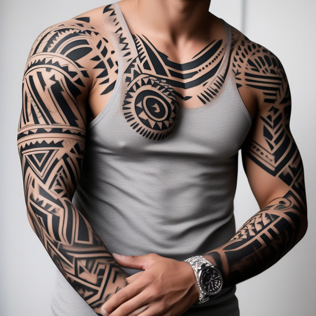 Mans Mid Body With Tattoos Stock Photo - Download Image Now - Arid Climate,  Muscular Build, T-Shirt - iStock