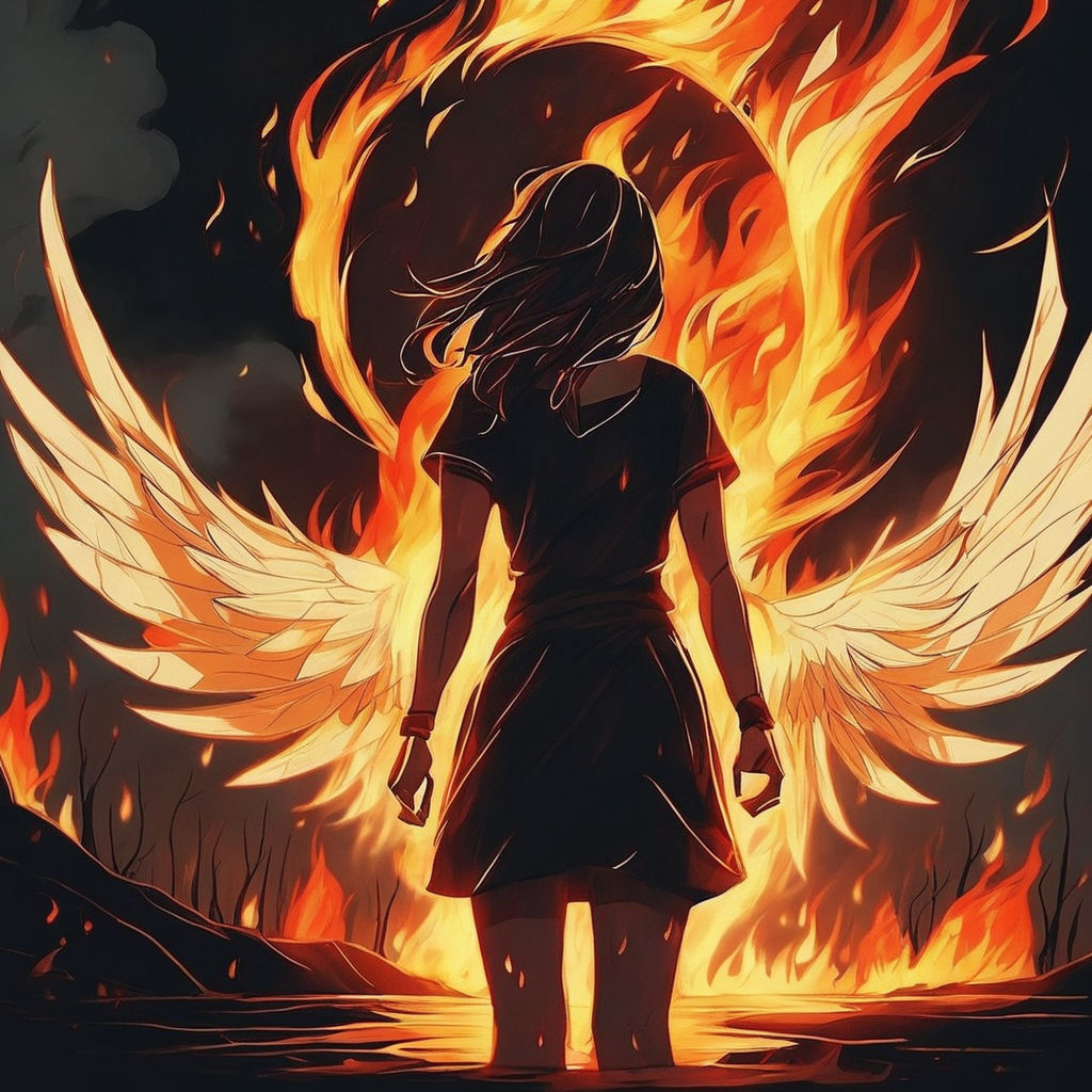 anime girl fire wings