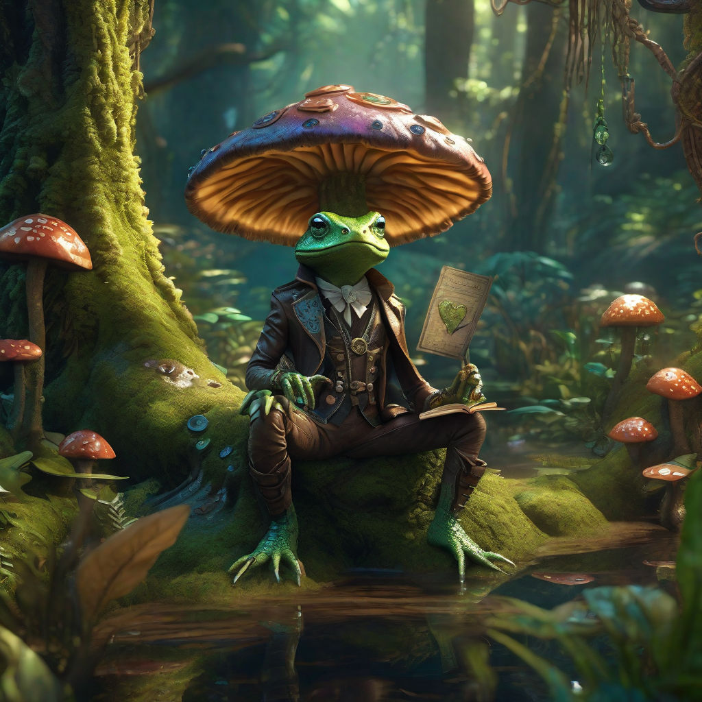 Goblincore Aesthetic Cottagecore Frog Sitting on a Rocking Chair - Color  Version - waiting for mushrooms to grow - Mycology Shrooms