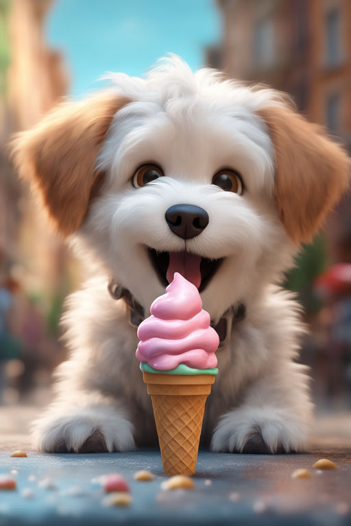 cute puppy eating ice cream