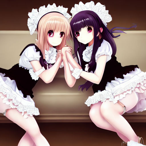 lesbians, closed eyes, two women, anime, anime girls, kissing, yuri, maid