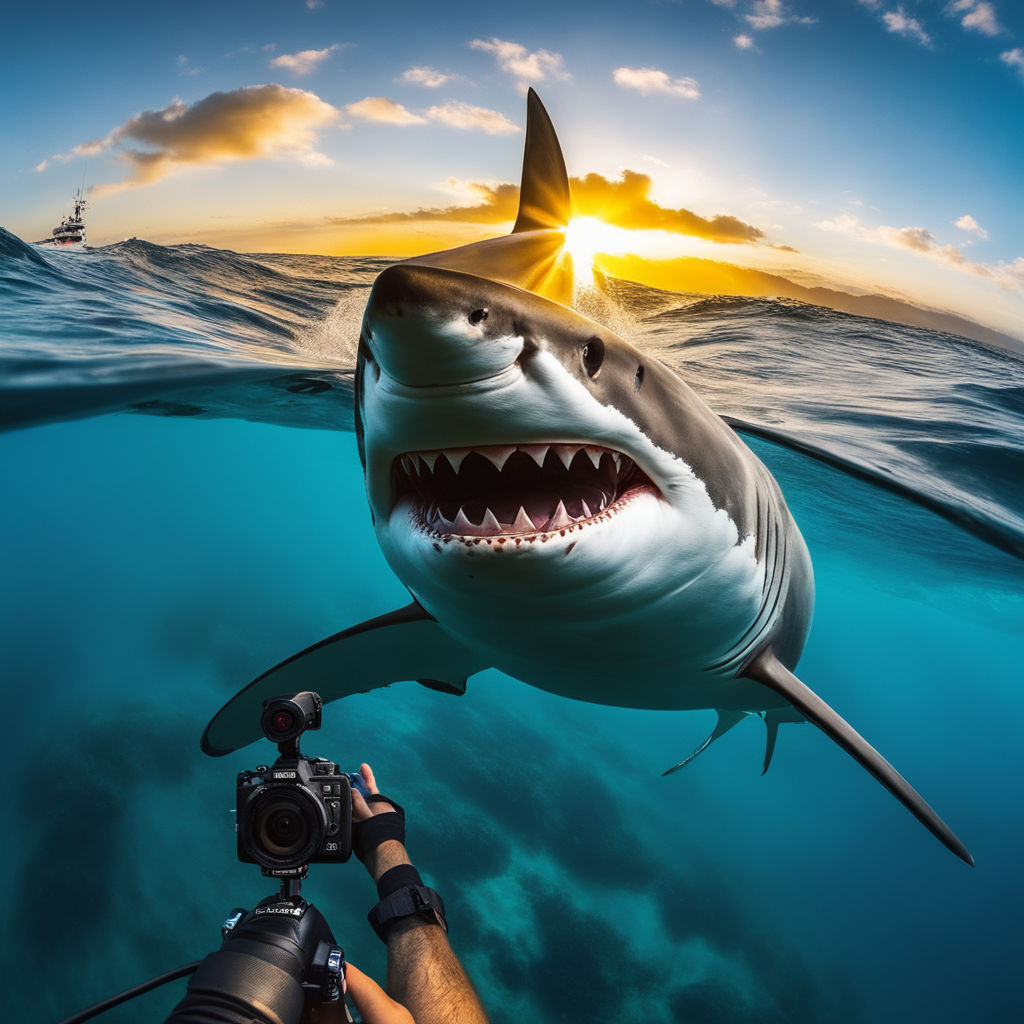 the tail of a great white shark swimming in the ocean - Playground