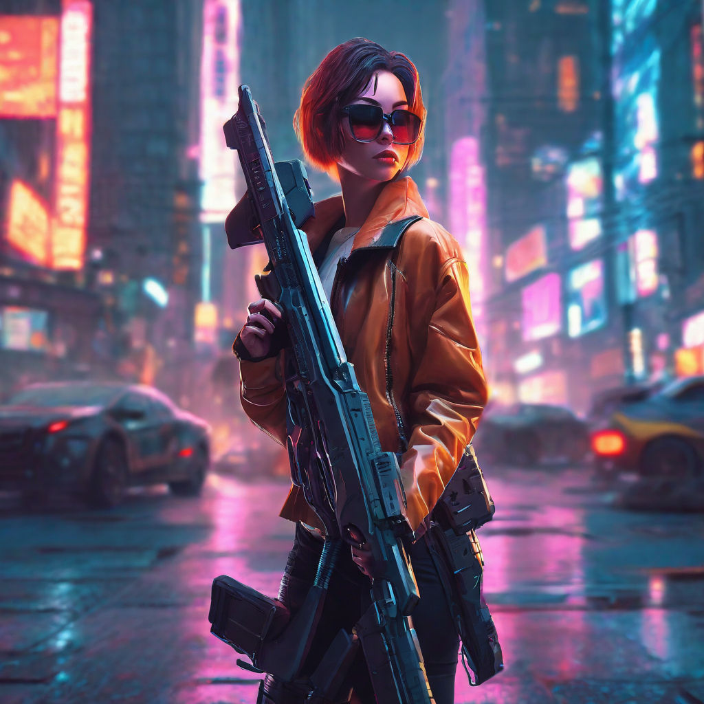 a cyberpunk 2077 assassin wearing a jacket, weapon