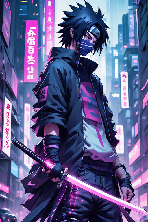 sasuke uchiha anime wallpaper, sasuke uchiha wallpaper, in the style of  cyberpunk dystopia, light blue and dark blue, realistic oil painting -  AI Generated Artwork - NightCafe Creator