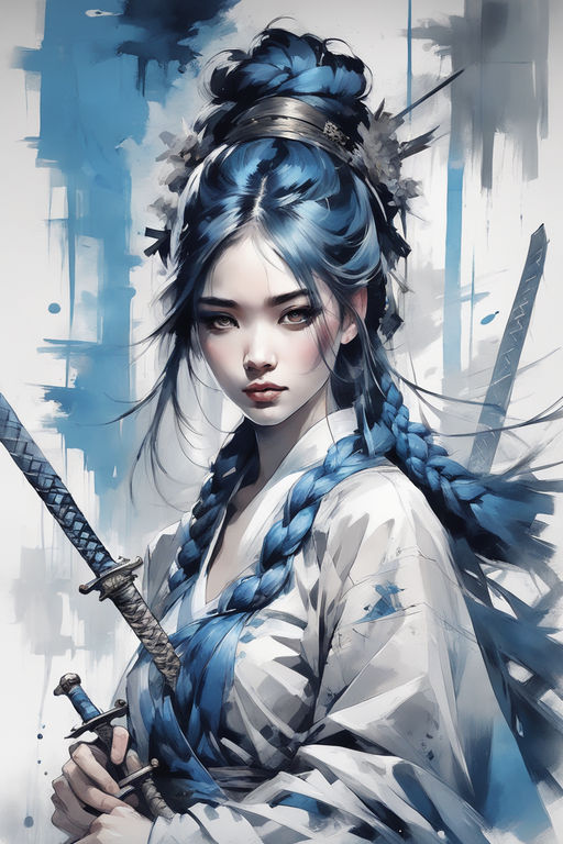 Anime Woman Warrior na paisagem japonesa · Creative Fabrica