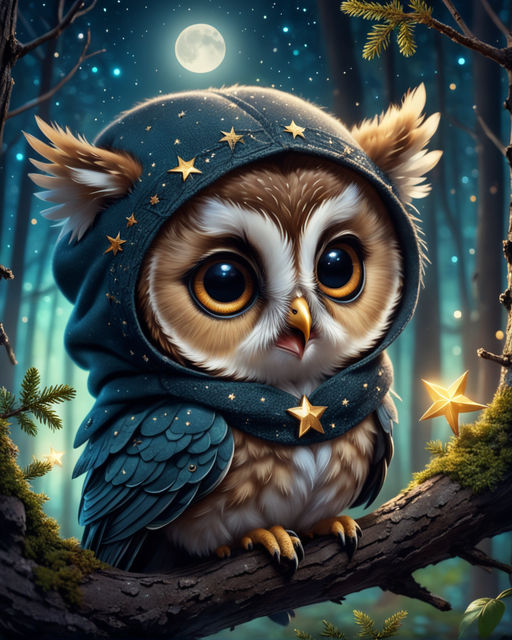 A Cute Fuzzy Owl with an Adorable Little Hat - Cute Owl - Posters and Art  Prints