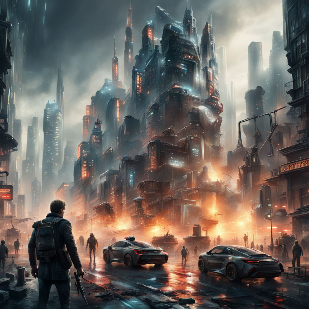 dystopia city dystopian society on a cyberpunk background alleys of  destroyed utopia" - Playground