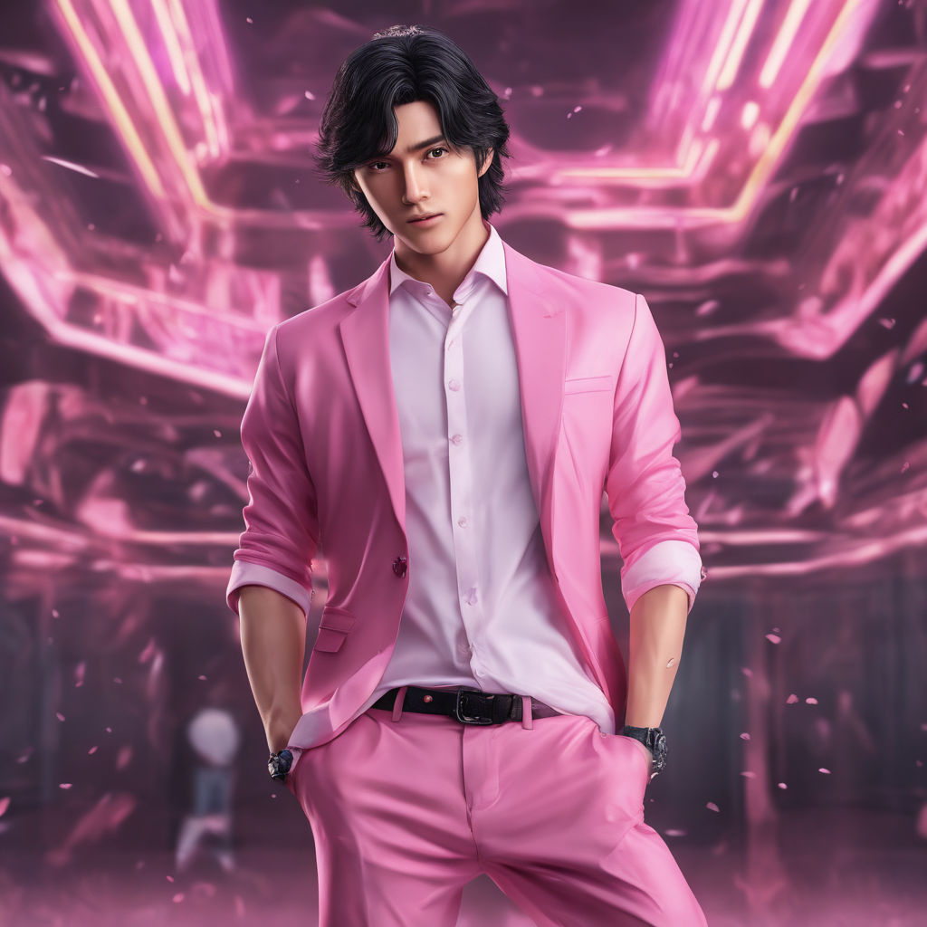 Dynamic poses. anime guy in thin pink suit