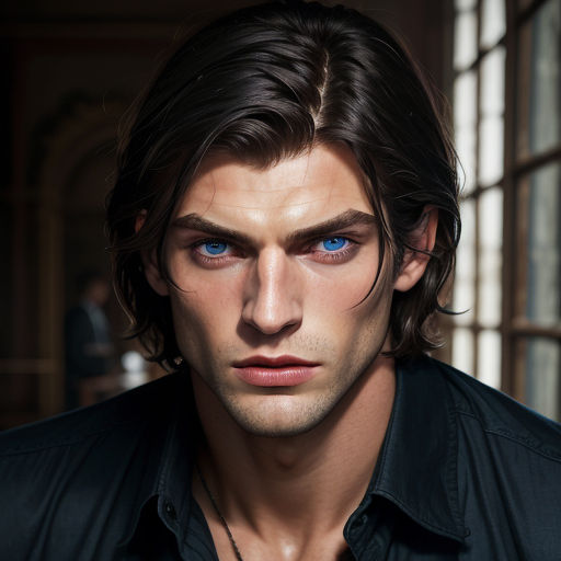 good looking man with blue eyes and dark brown hair