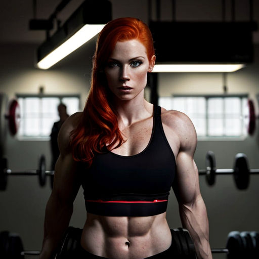 Powerful RedHaired Woman Flexing Muscles in Edgy Warehouse