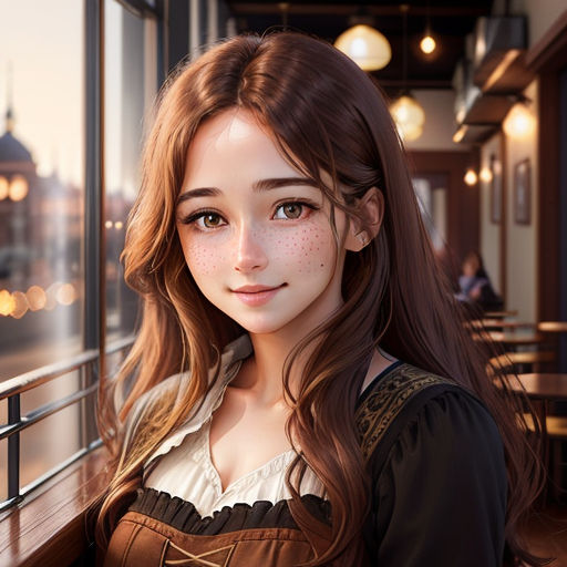 anime girl smiling with brown hair