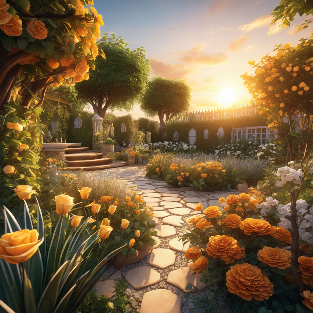 Garden scene 2K wallpaper download