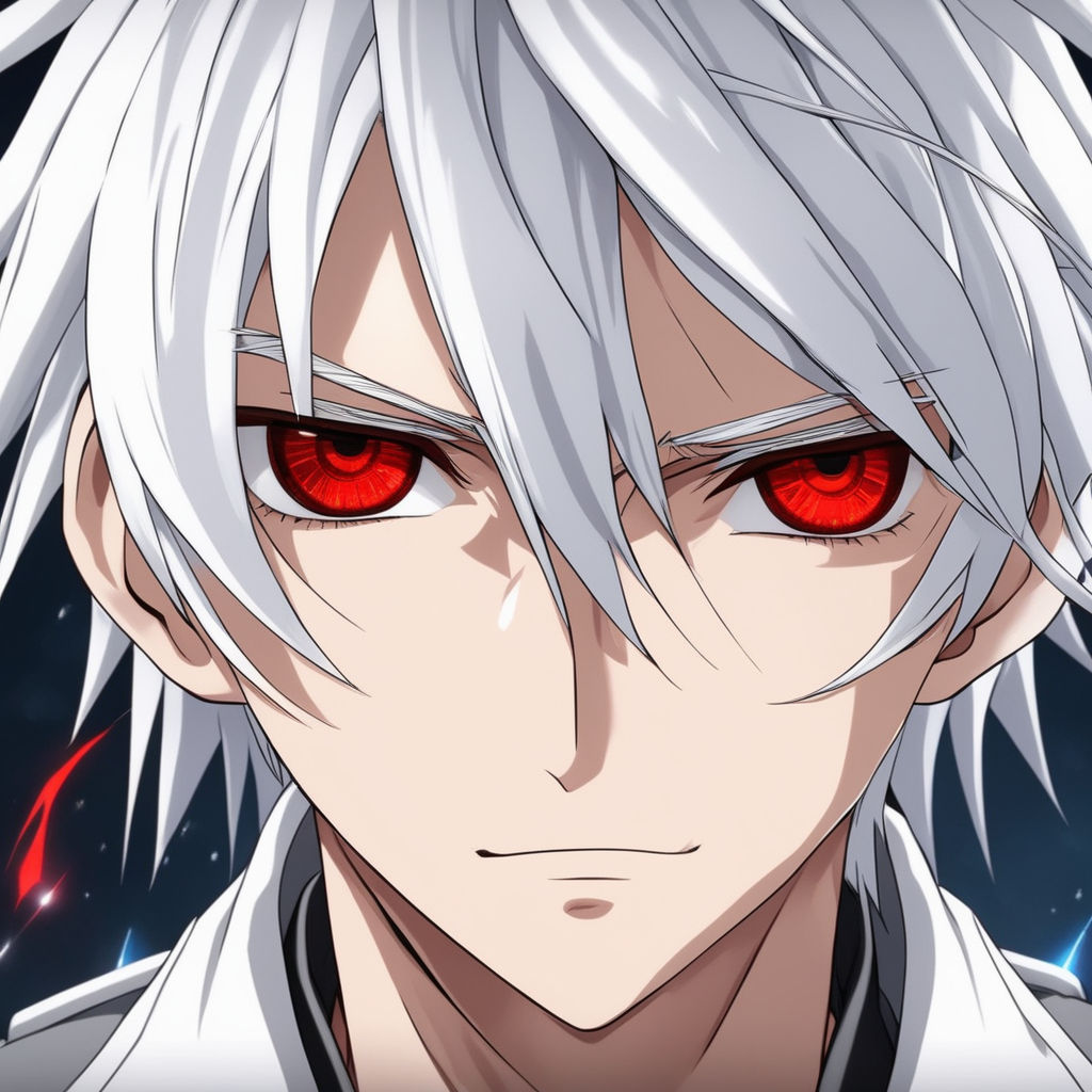 anime guy with white hair and red eyes
