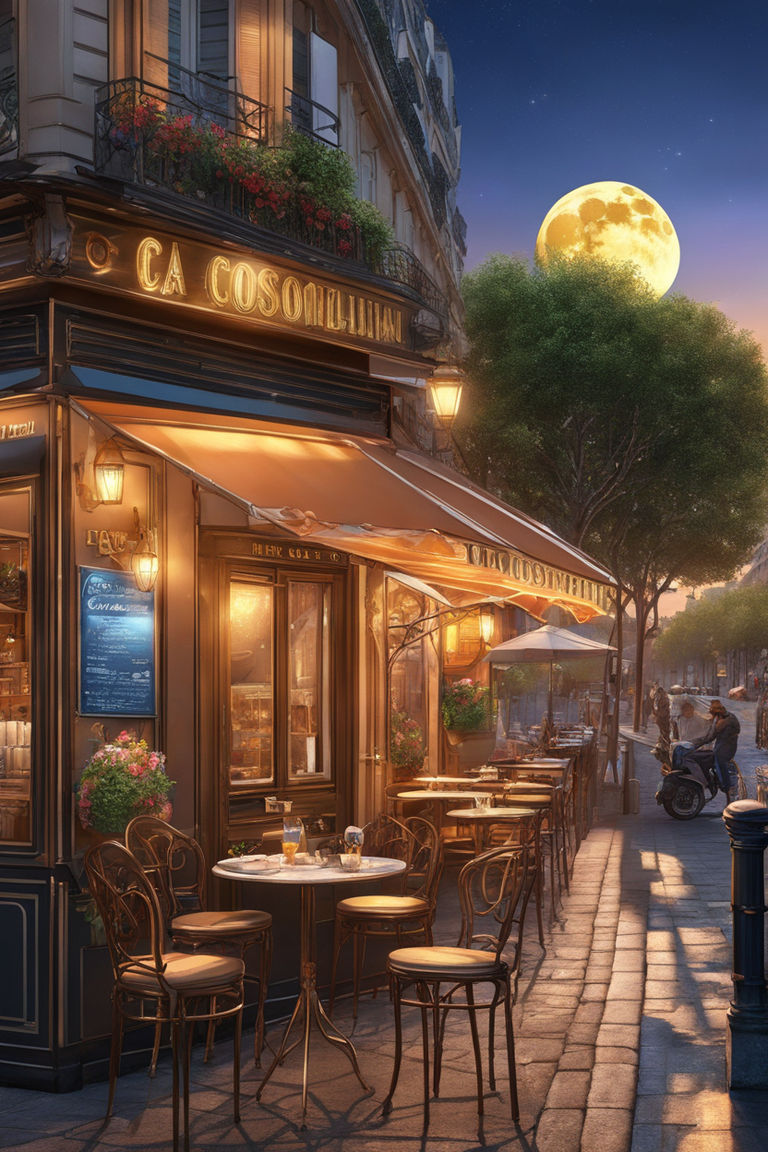 paris street cafe at night