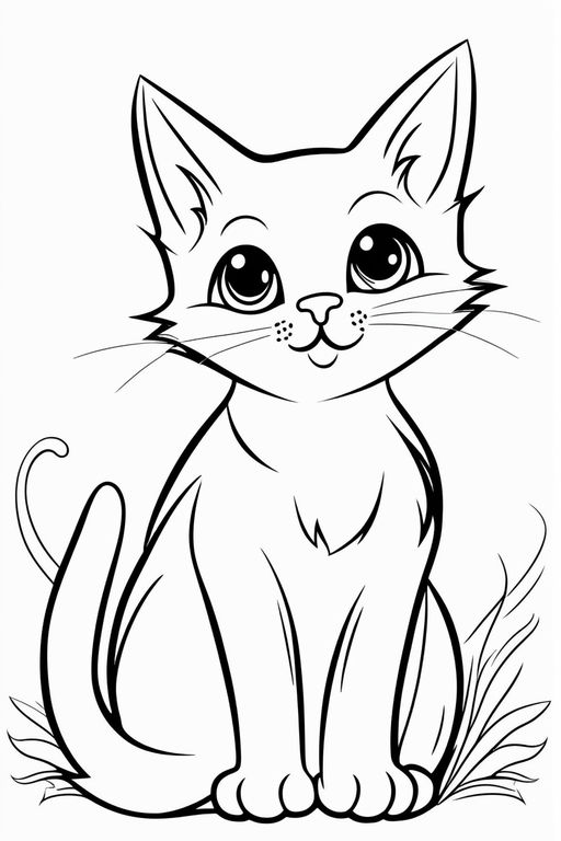 Simple Continuous Line Art Cat Detailed Face Doodle Smile Love Swirls  Watercolor · Creative Fabrica