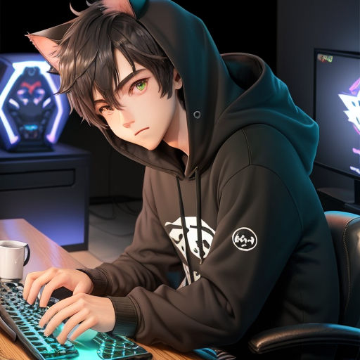 anime boy with headphones and hoodie