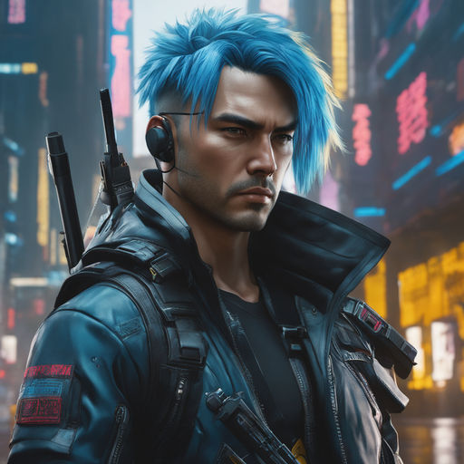 Man with dark medium hair cyberpunk mercenary streetwear muscular soldier  fighter tactical face portrait