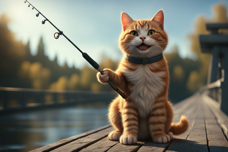 Cute cat holding a fishing rod - Playground