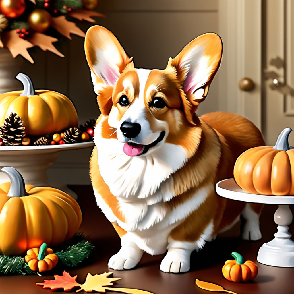 Pembroke Tricolor Galês Corgi Senta-se Em Madeiras Em Folhas De