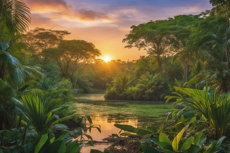 tropical rainforest sunset background