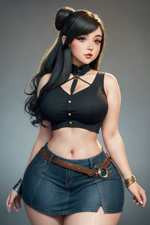 Chubby humanoid kitsune girl in tight crop top and tight jean shorts with  big belly. - Playground