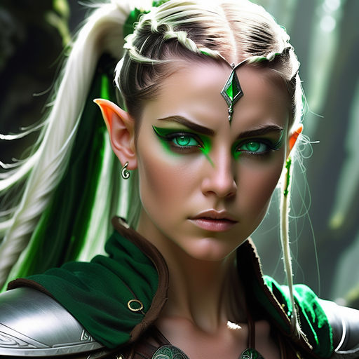 Dark elf queen with piercing green eyes - Playground