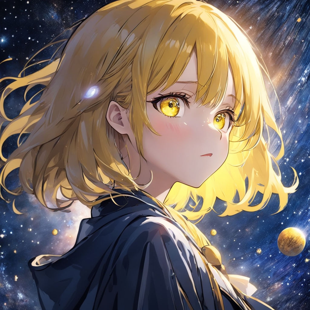 anime girl with short blonde hair and gold eyes