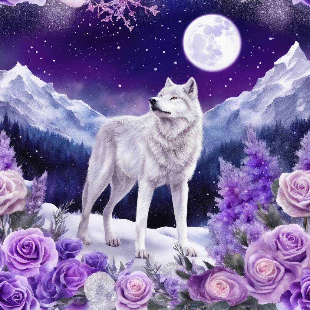 Diamond Painting - Full Round - Purple Wolf Rose