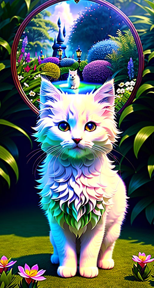 Cute Cat Looking At Mirror Diamond Painting 