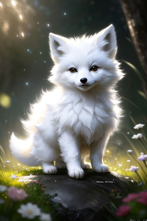 baby white fox drawing