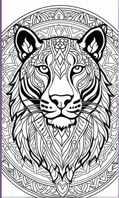 Prompt: create an advanced coloring book image of a majestic