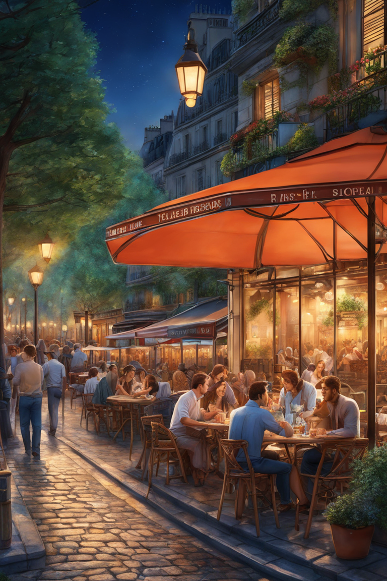 paris street cafe at night