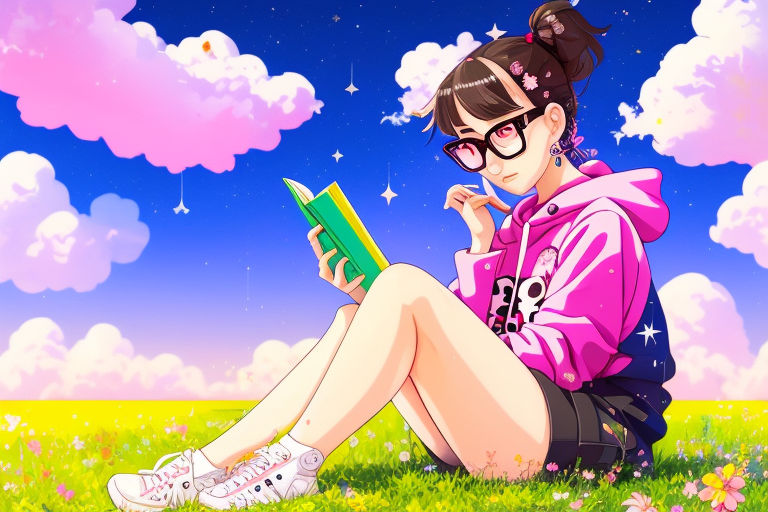 Pop girl, big earrings, profile, colorful hoodie, glasses - Prompt